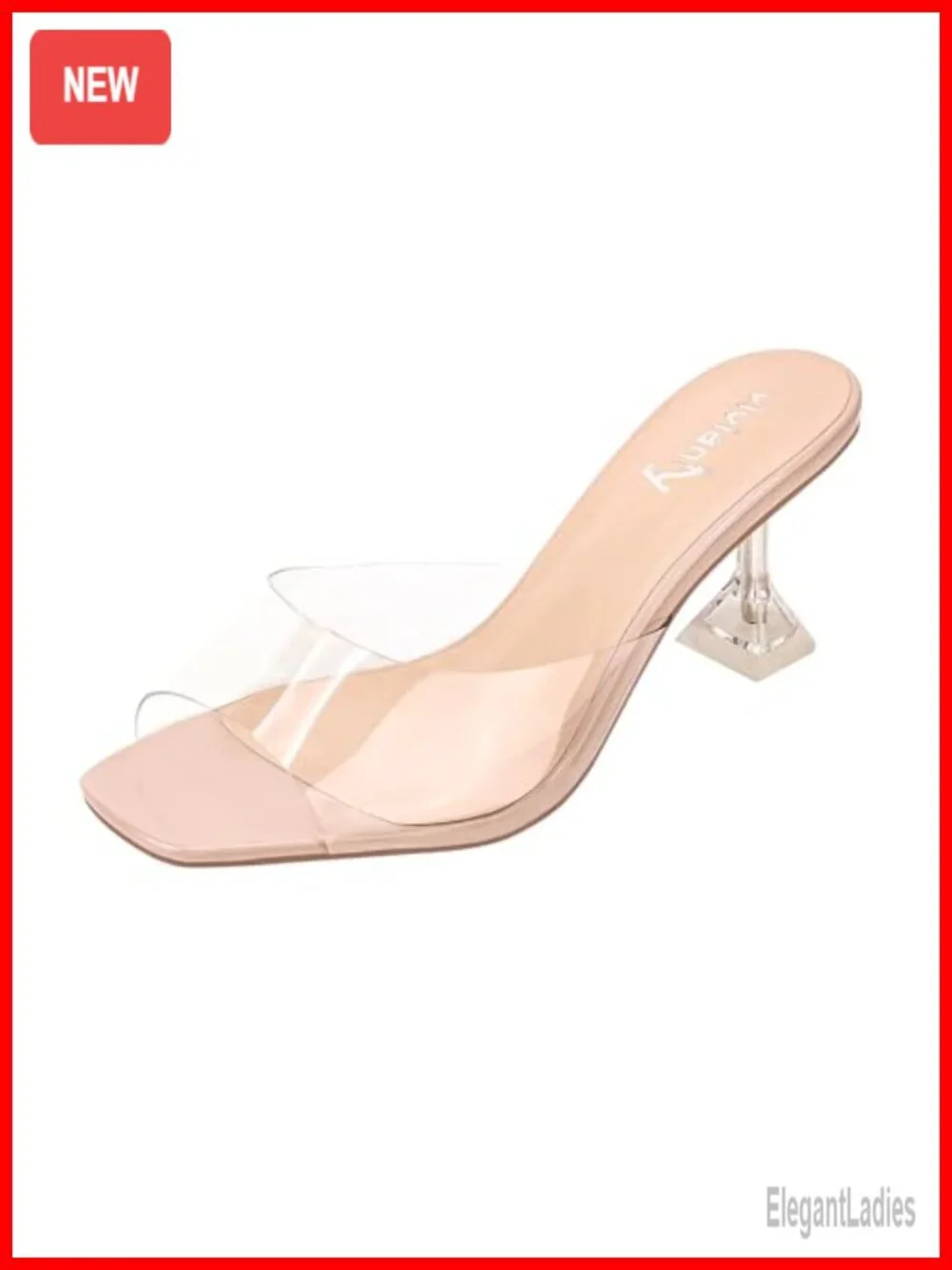 Clear Heeled Sandals Slip On Square Toe Mules for Party Wedding